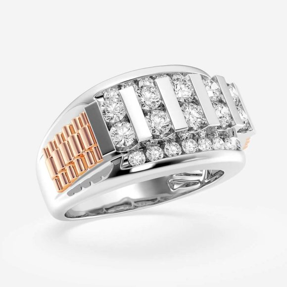 1 1/2 CTW Round Lab Grown Diamond Men's Floating Bar Wedding Band - Picture 5 of 6